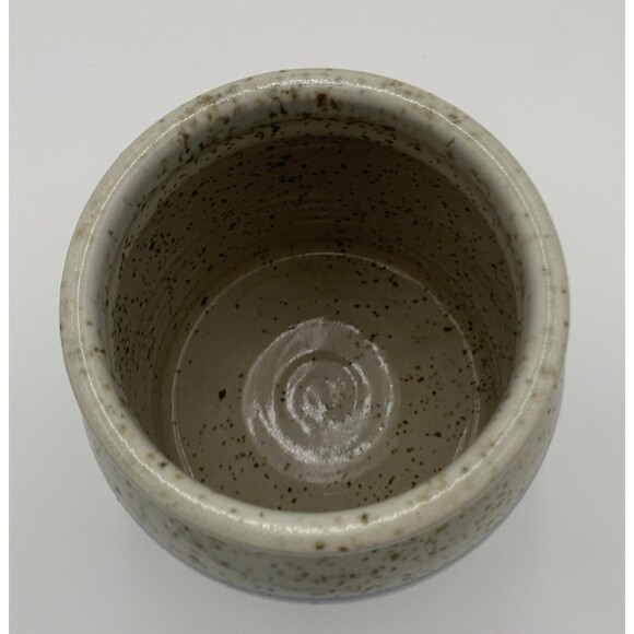 Vintage Art Pottery Sugar Jar with Lid white and blue strapes with brown dots - Picture 6 of 10